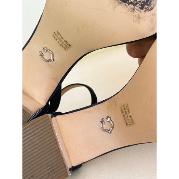 C Wonder Chevron Heels 9.5 Sandals Navy Blue White Coastal Nautical Prep Resort - Picture 7 of 7